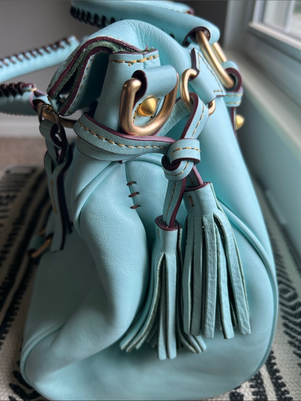 Dooney & Bourke Large Pale Blue/Aqua Florentine Leather Satchel - Picture 8 of 16